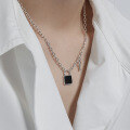 wholesale S925 Sterling Silver Korean Version Ins Small and Unique Black Resin Lock and Key Design Necklace for Women-0-3