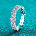 S925 Sterling Silver Full Moissanite Women's Rectangular Beveled Ring-0-0