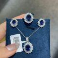 wholesale S925 silver gold-plated classic Princess Diana style blue lab-grown royal blue sapphire set with ring, earrings, and necklace for women-0-0