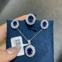 wholesale S925 silver gold-plated classic Princess Diana style blue lab-grown royal blue sapphire set with ring, earrings, and necklace for women-Sapphire Ring 2ct US Size 9