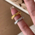 wholesale S925 silver Italian brushed gold twisted ring with layered woven texture and elegant style-0-2