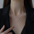 wholesale S925 Sterling Silver Openwork Heart Pendant Necklace for Women, Summer Snake Chain, Light Luxury and High-End Design, Niche Collarbone Necklace-0-3