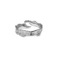 wholesale S925 sterling silver 125 Korean version ins original design minimalist versatile irregular surface textured open ring for women-Platinum [No. 15/Adjustable]