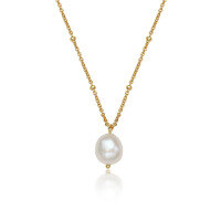 wholesale S925 Sterling Silver Natural Freshwater Pearl Pendant Simple Bead Necklace Fashion Elegant Temperament High-end Sense Collarbone Chain-Gold 925 silver