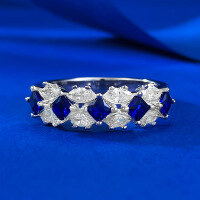 wholesale S925 silver new jewelry women's noble blue row of diamonds lab-created sapphire ring, elegant and versatile row ring-R960 Sapphire Ring>Size 7