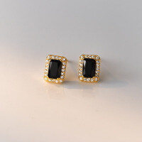 wholesale S925 Sterling Silver Square Diamond Stud Earrings, Minimalist and Luxurious Design, Unique Style M03772-S925 silver pair gold 925 silver
