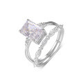 wholesale S925 Silver Set Ring Square Moissanite Ring Set Combination Ring-0-5