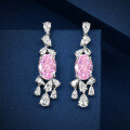 wholesale S925 Silver Live Stream Same Style Sakura Pink 4-Carat 9*13 Oval High Carbon Diamond Earrings, Niche Design-0-0