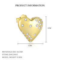 wholesale S925 Sterling Silver Hot-Sale Wholesale Set: Distant Heart Micro-Inlaid Stud Earrings, Minimalist Design-E4678-Gold/Single 925 Silver
