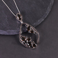 wholesale S925 sterling silver with natural garnet necklace, crystal pendant, small irregular pendant for women-Natural brown crystal necklace