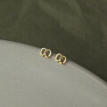 wholesale Sterling Silver S925 Love Pretzel Cookie Earrings with Heart-shaped Bread Knot and Diamond Accents G6597-0-1