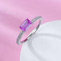 wholesale Pure Silver New 4*6 Pink Sapphire Square Single Diamond Simple and Versatile Elegant Engagement Ring for Women Live Streaming-0-1