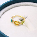 wholesale S925 silver new retro-style natural gemstone peridot chalcedony citrine crystal ring wholesale-0-3