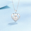 wholesale S925 Sterling Silver Freshwater Pearl Necklace for Women with Micro-Inlaid Moissanite Heart-Shaped Pendant-0-0
