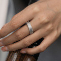 S925 Sterling Silver Hip-Hop 3-Row Ring with Moissanite for Women-0-1