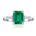 wholesale Metal Classic Three-Stone Lab-Grown Emerald Ring Simple and Fashionable Cultured Colored Gemstone Women's Ring for Daily Commute-0-0