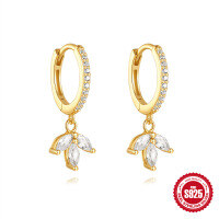 wholesale S925 Sterling Silver Dagger Flower Zircon Ear Climber Ear Cuff Hoop Earrings for Women, Geometric-Gold#4 925 silver