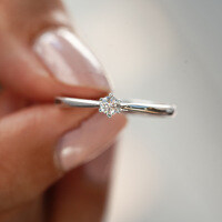 S925 Silver 6-Prong Cultured Gemstone Women's Ring, Minimalist High-Quality-0.1ct culture drill  adjustable opening
