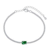 wholesale S925 Sterling Silver Women's Tennis Bracelet with Four-Leaf Clover Geometric Zirconia Pave Design, Light Luxury and High-End Feel-Platinum DY150150-SW-WH 925 Silver
