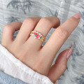 wholesale 999 Silver Sweet and Auspicious Chinese Style Ring with Gold-Plated Enamel Pink Baoxiang Flower Design R02811-0-0