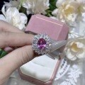 S925 Silver Gold-Plated Pink Sapphire 8*10mm Full Diamond Halo Ring-0-4