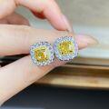 wholesale S925 Sterling Silver Earrings for Women Full-Cut Yellow Zircon Square Prong Setting European and American Live Streaming Hot Style Versatile Wholesale Direct from Manufacturer-0-2