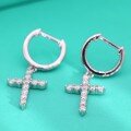 wholesale S925 Sterling Silver Cross Moissanite Earrings for Women, Classic Stud Earrings with Dense Inlaid Ear Clasp Drop Earrings with Silver Needles-0-1