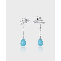 wholesale S925 Sterling Silver Zircon and Shell Pearl Creative Long Drop Earrings, Korean Style Fashion Sweet Pearl Earrings-003166-Platinum S925 Silver