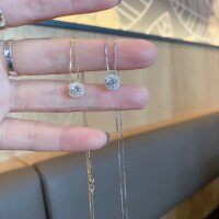 wholesale S925 Sterling Silver Metal Korean and Japanese New Stylish Versatile Square Bag Pendant with Crystal Accents Choker Necklace for Women, Summer Collection, Available for Dropshipping-Gold 925 silver