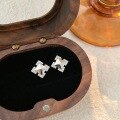wholesale Sterling Silver S999 Inlaid Rhombus Stud Earrings for Women, Simple and Elegant, Fashionable and Versatile Earrings with a High-End Korean Style-0-0