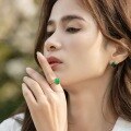 wholesale S925 Silver Gold-Plated Green Agate Willow Leaf Women's Minimalist Ring, Spring and Summer New Light Luxury Collection-0-1