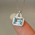 wholesale S925 sterling silver aquamarine handbag necklace for women, French-style micro-set zirconia bag charm collar chain elegant accessory-0-3