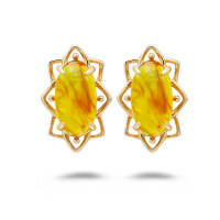 wholesale Wholesale jewelry manufacturer, pure silver gold-plated lightweight luxury fashion commuting earrings, small synthetic amber earrings-Synthetic Amber Earrings>925 Silver