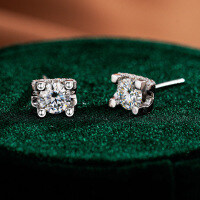 925 Silver Bull Head Earrings with Moissanite, Simple Wedding Gift-50 points (eight hearts and eight arrows zircon)  925 silver