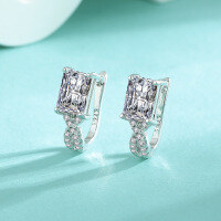 wholesale S925 Sterling Silver Moissanite Small Square Sugar High-End Micro-Set Earrings Elegant Ear Clasps Minimalist Fashion Hoops-5*7 (zircon) earrings 925 silver