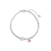 wholesale S925 Sterling Silver Korean and Japanese Light Luxury New Design Women's Bracelet with Shell Pearl, Heart Zircon, and Small Fragmented Silver Beads-DY150280-SS-BF 925 silver