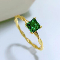 wholesale S925 silver new twist princess square ring for women wedding band ins minimalist-Green Zirconium No. 7