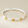 wholesale 999 Silver Exquisite Niche Textured Gold-Plated Rose Flower Arabesque Pattern Open Bangle S7792-0-2