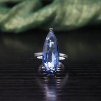 wholesale S925 Sterling Silver Exaggerated Ring Extra Large Carat Set with Natural Green Chrysoprase Crystal 11 Carat Unisex Ring-Ivory Blue Colored Crystal Ring US Size 5