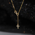 wholesale S925 Silver Nalan Fresh and Sweet Style Niche Design Inlaid Diamond Cross Figure-8 Infinity Necklace Y01771-0-2