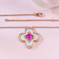 wholesale S925 Silver 5*7 Four-Leaf Clover Pink Mother-of-Pearl Necklace Fashion Versatile Commuter Pendant Live Stream Style-0-3