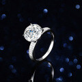 S925 Silver Four-Claw 5ct Moissanite Double Row Egg Solitaire Wedding Ring-0-1