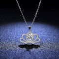 925 Sterling Silver 1-Carat Moissanite Princess Crown Pendant Necklace-0-2