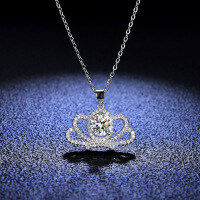 925 Sterling Silver 1-Carat Moissanite Princess Crown Pendant Necklace-1-carat necklace (empty setting)  925 silver