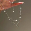 wholesale Double-layer tassel necklace in S925 sterling silver, a niche-designed fashion and luxury accessory with exquisite high-end vintage charm, perfect as a collarbone chain-0-0