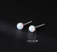 wholesale S925 silver round synthetic opal earrings Korean minimalist delicatewomen's ear jewelry M02022-S925 silver pair white 925 silver