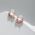 wholesale S925 sterling silver 364-2 Korean version ins niche design minimalist pearl zirconia floral earrings for women-0-0