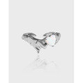 wholesale S925 Sterling Silver 143 Korean Version Ins Niche Design Irregular Surface Inlaid Synthetic Opal Open Ring for Women-0-0