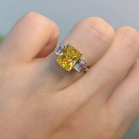 wholesale S925 sterling silver new jewelry, imported high-carbon diamond 8*11, European and American wish best-selling micro-set ring-R293 Yellow>No. 8