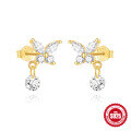 wholesale S925 Sterling Silver Geometric Smooth Butterfly Diamond Stud Earrings, Korean Minimalist Design-0-11